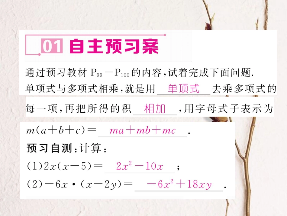 八年级数学上册 14.1.4 整式的乘法 第2课时 单项式乘以多项式课件 （新版）新人教版_第2页