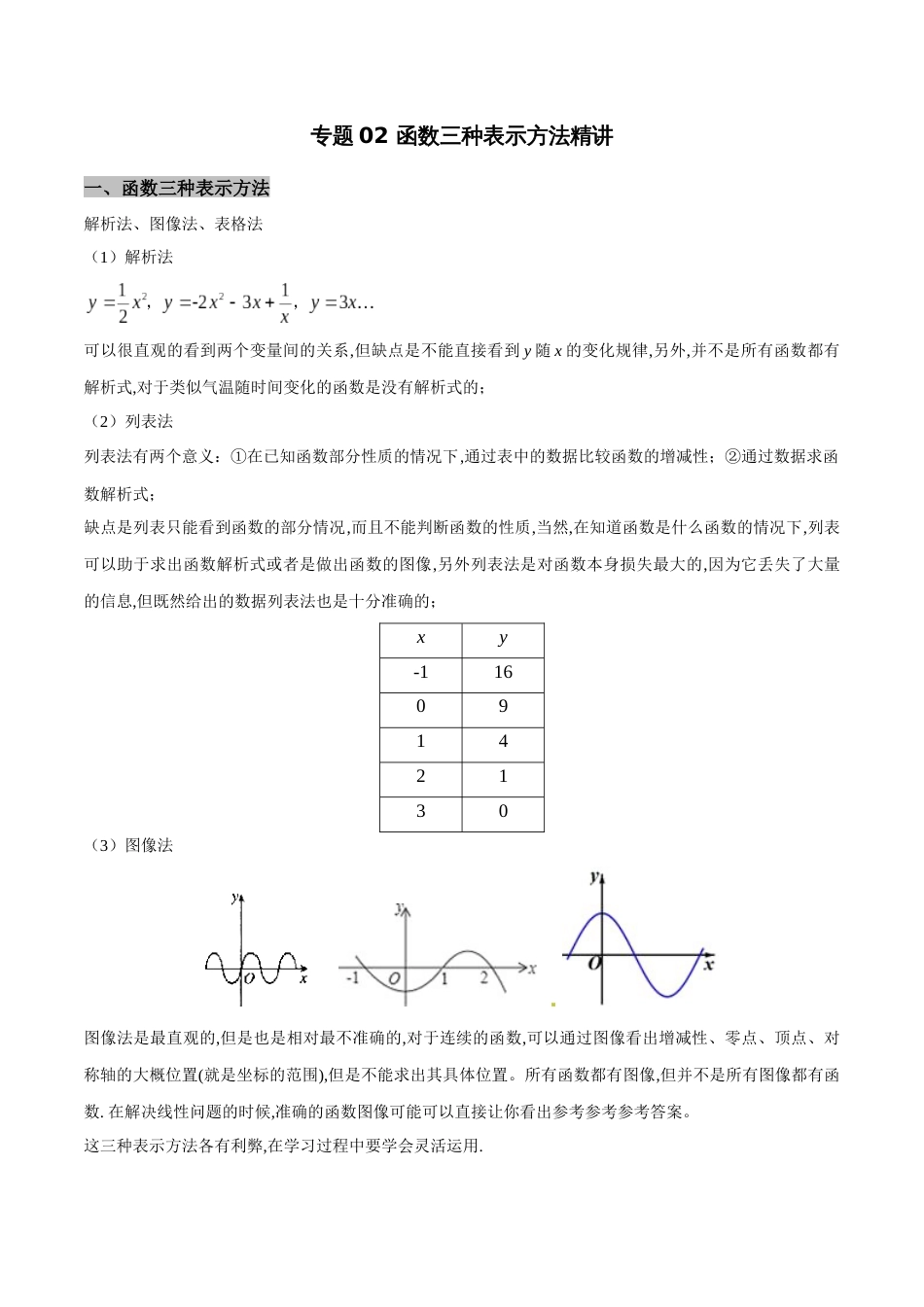 专题02 函数三种表示方法精讲-八年级数学秘籍之教你与一次函数共振（原卷版）_第1页