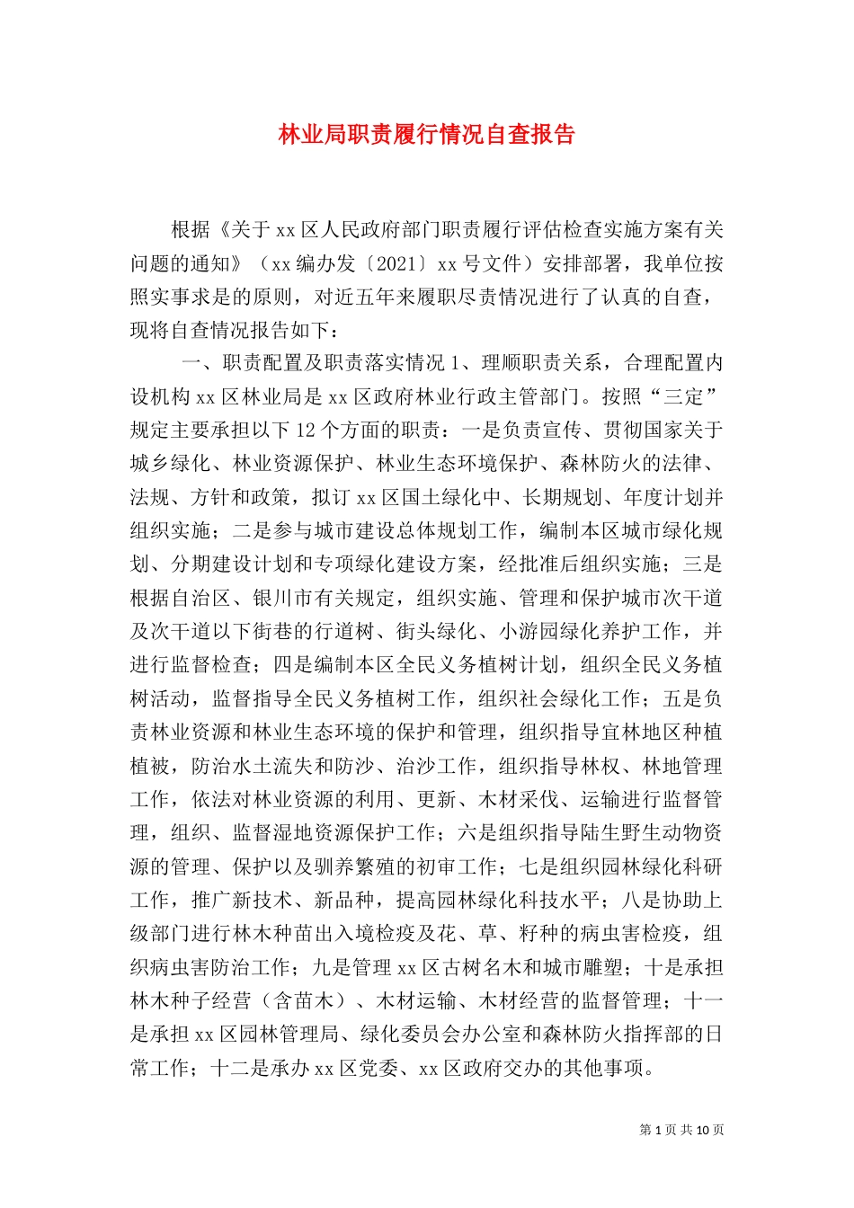 林业局职责履行情况自查报告_第1页