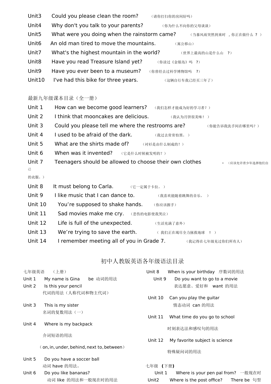 初中英语教材目录(人教版)-初中英语目录-中学英语目录_第3页