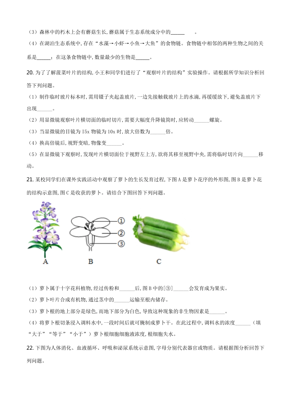 精品解析：甘肃省定西市2020年八年级中考生物试题（原卷版）_第3页