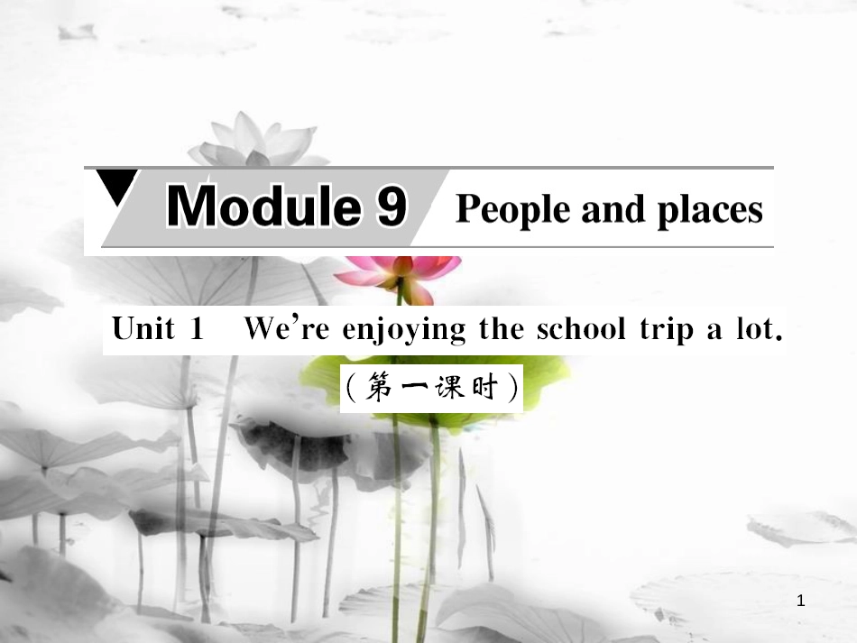 priAAA七年级英语上册 Module 9 People and places Unit 1 We’re enjoying the school trip a lot（第1课时）课件 （新版）外研版_第1页