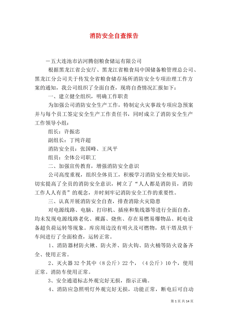 消防安全自查报告（八）_第1页