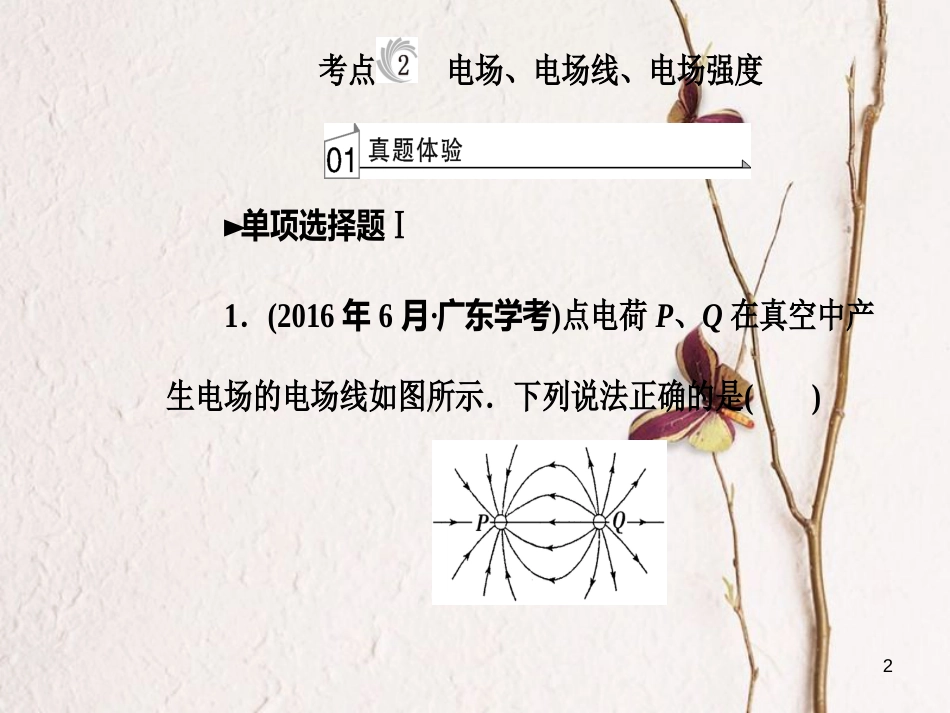 高考物理一轮复习 专题七 电磁现象与规律 考点2 电场、电场线、电场强度课件_第2页