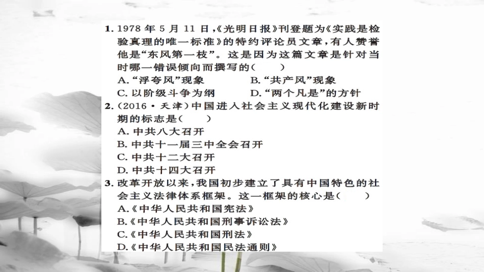 安徽省中考历史 基础知识夯实 模块三 中国现代史 第三主题  第三单元 建设有中国特色的社会主义课后提升课件[共12页]_第2页