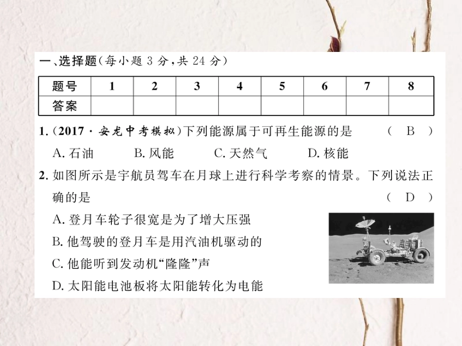 （黔西南地区）九年级物理全册 第22章 能源与可持续发展达标测试卷课件 （新）新人教_第2页