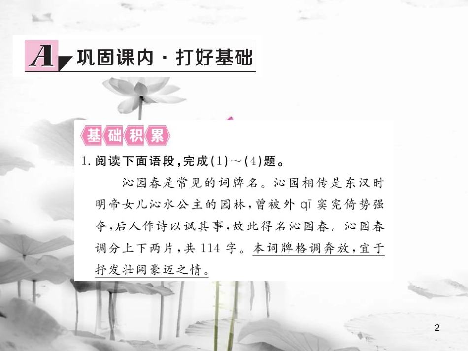 安徽省九年级语文上册 第一单元 1 沁园春 雪习题讲评课件 新人教版[共21页]_第2页