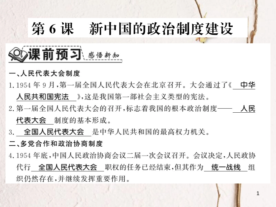 八年级历史下册 第二单元 向社会主义社会过渡 第六课 新中国的政治制度建设课件 岳麓版_第1页