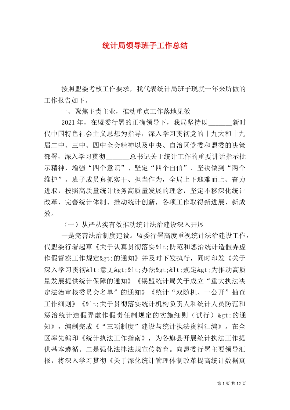 统计局领导班子工作总结_第1页