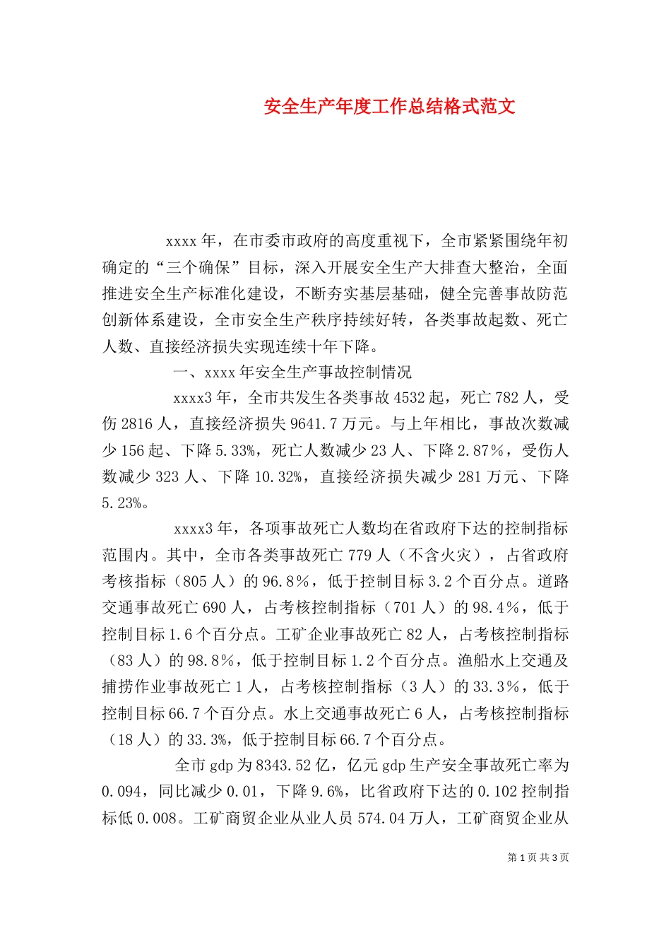 安全生产年度工作总结格式范文_第1页