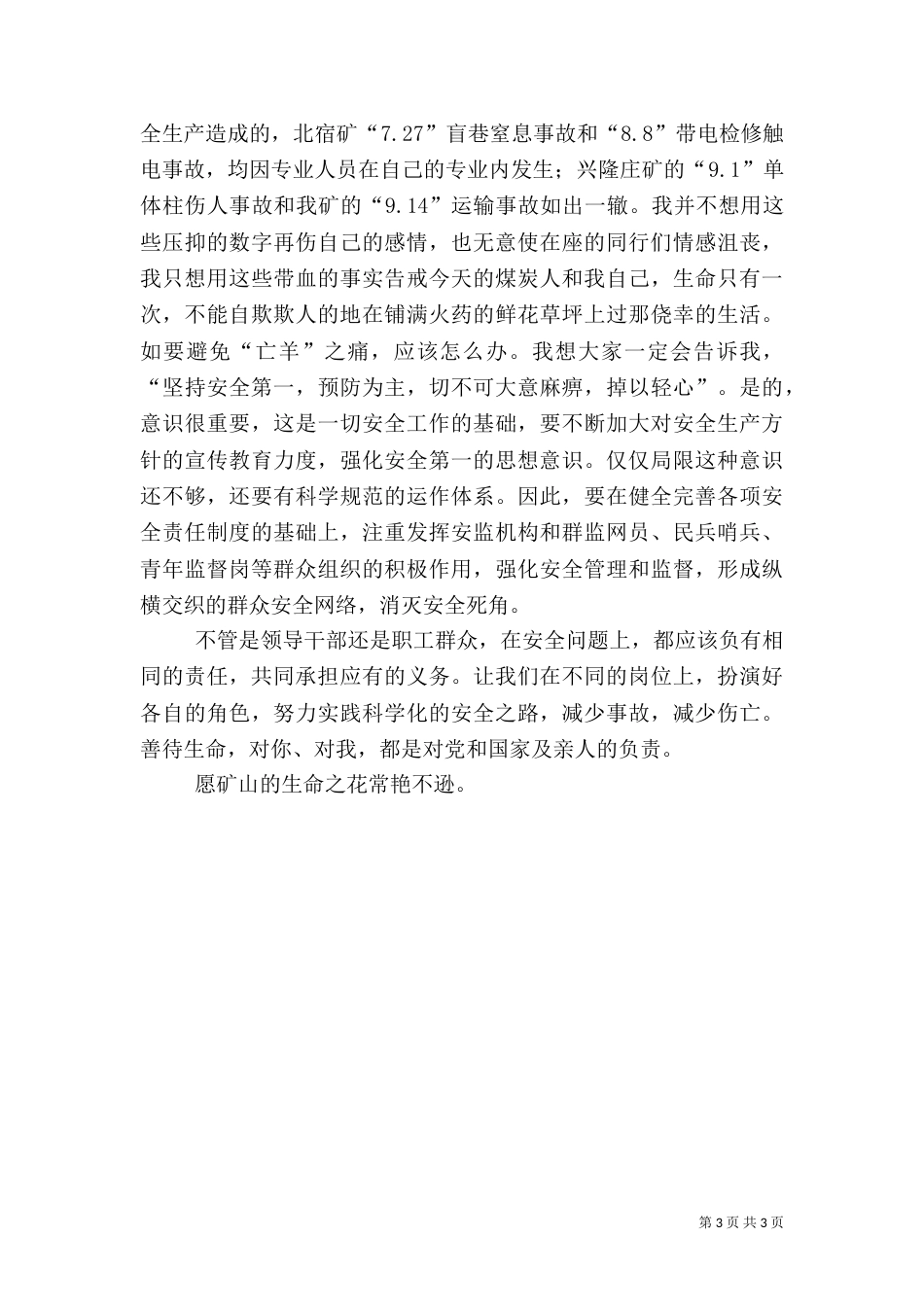 矿山安全生产演讲稿（一）_第3页