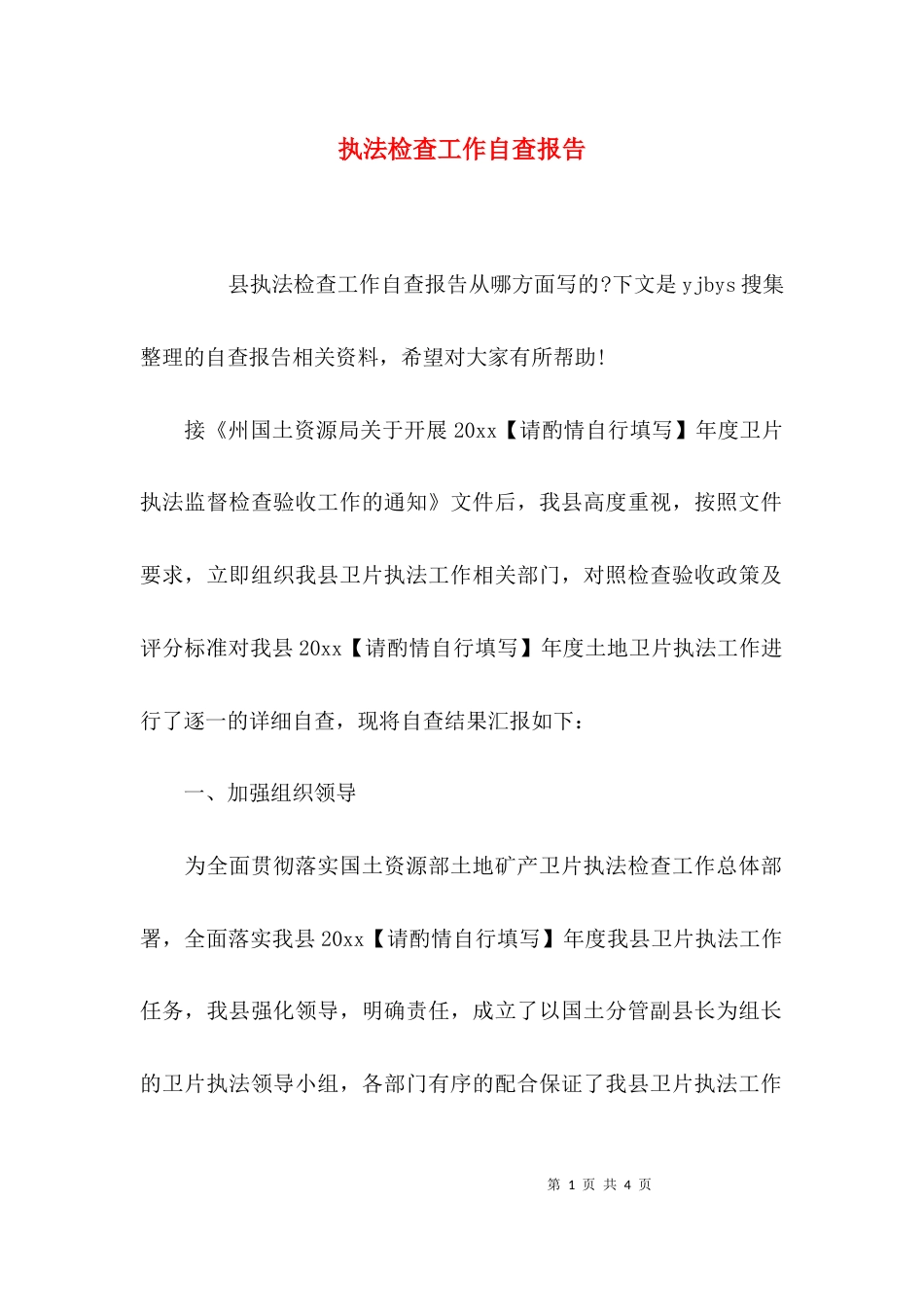 执法检查工作自查报告_第1页