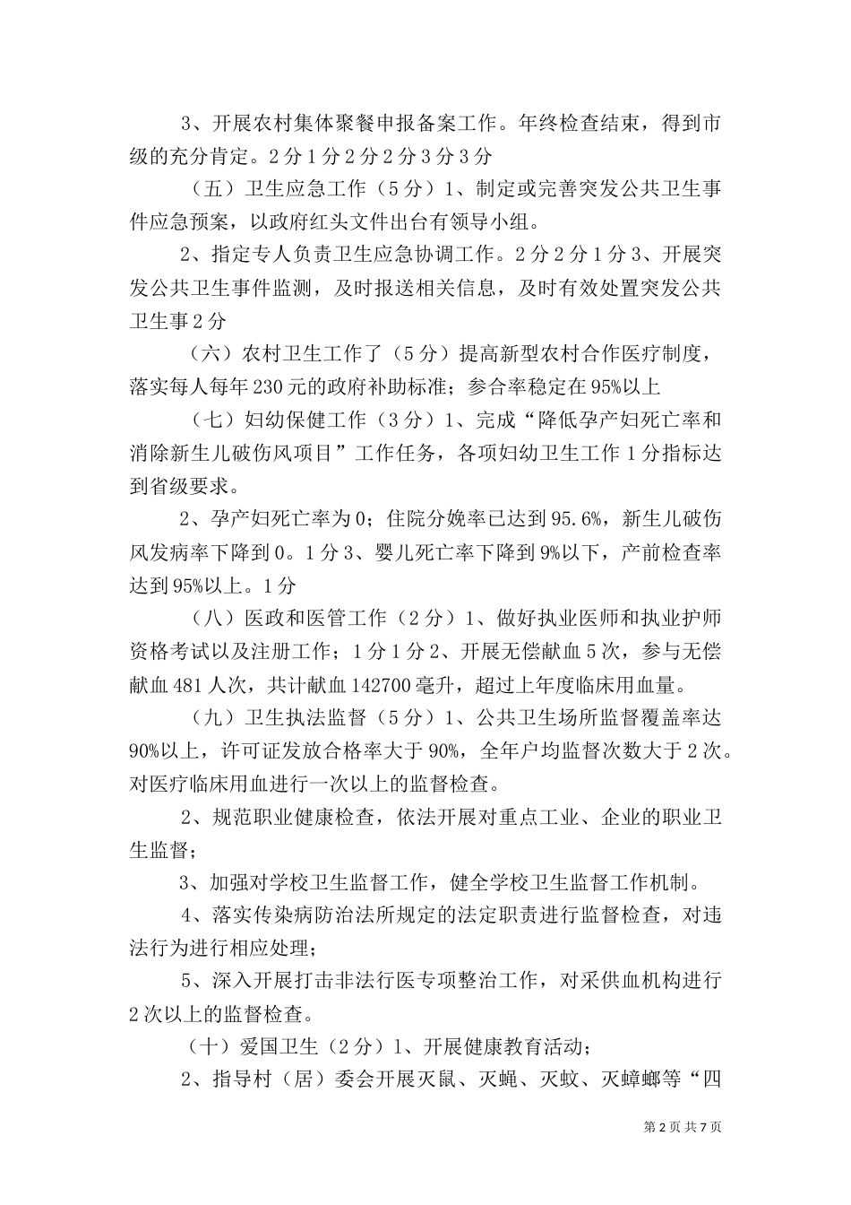 卫生系统目标考核业务部份自查评分情况_第2页