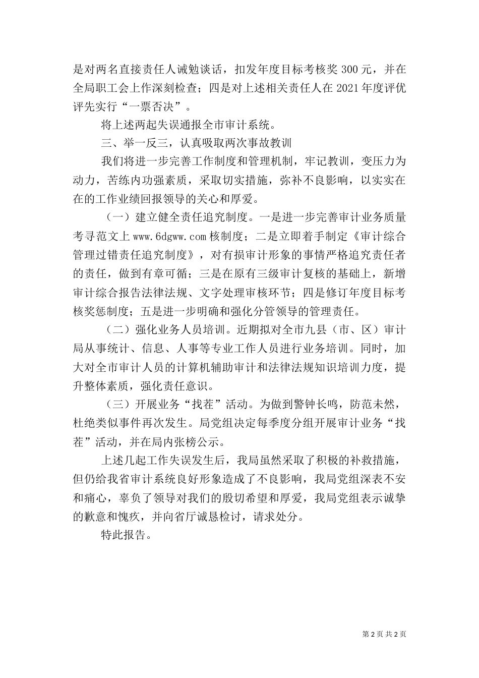 工作失误检查范文(审计版)（一）_第2页