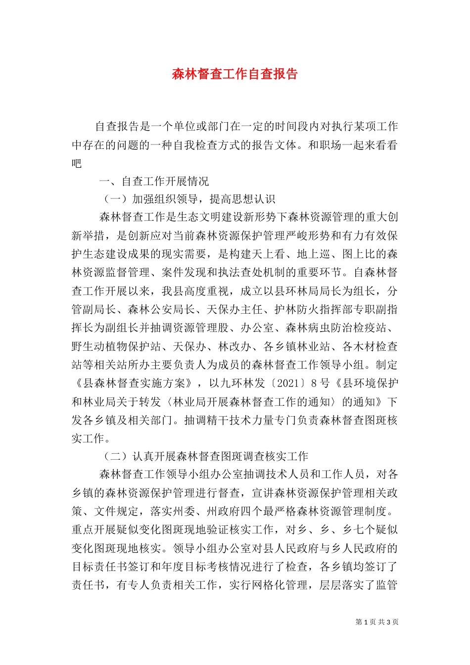 森林督查工作自查报告_第1页