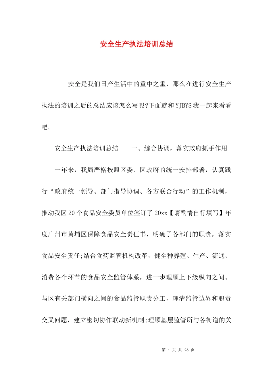 （精选）安全生产执法培训总结_第1页