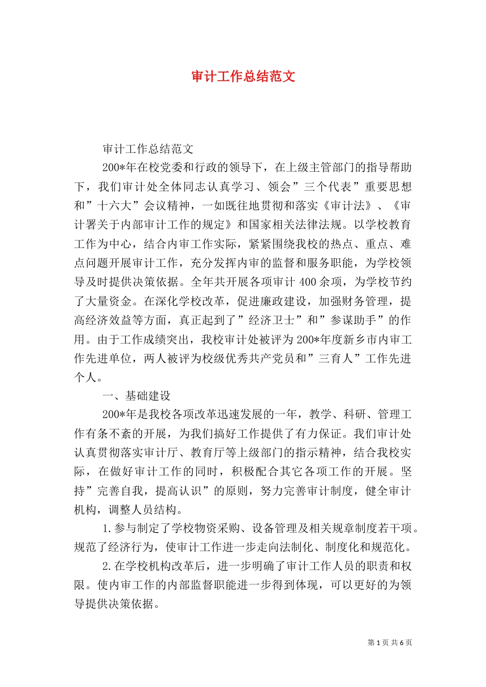 审计工作总结范文（四）_第1页