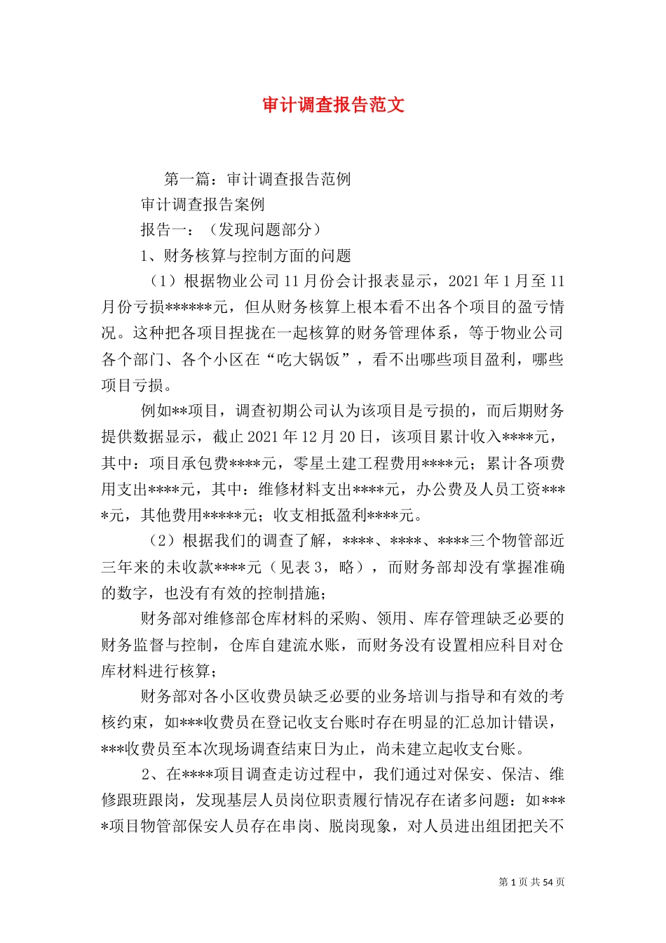 审计调查报告范文（一）_第1页