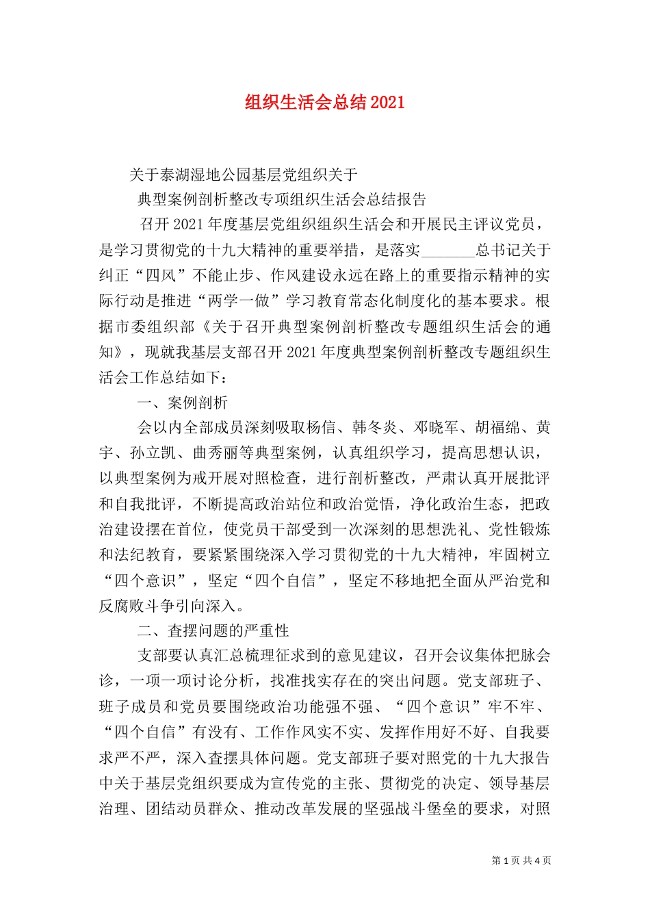 组织生活会总结2025_第1页