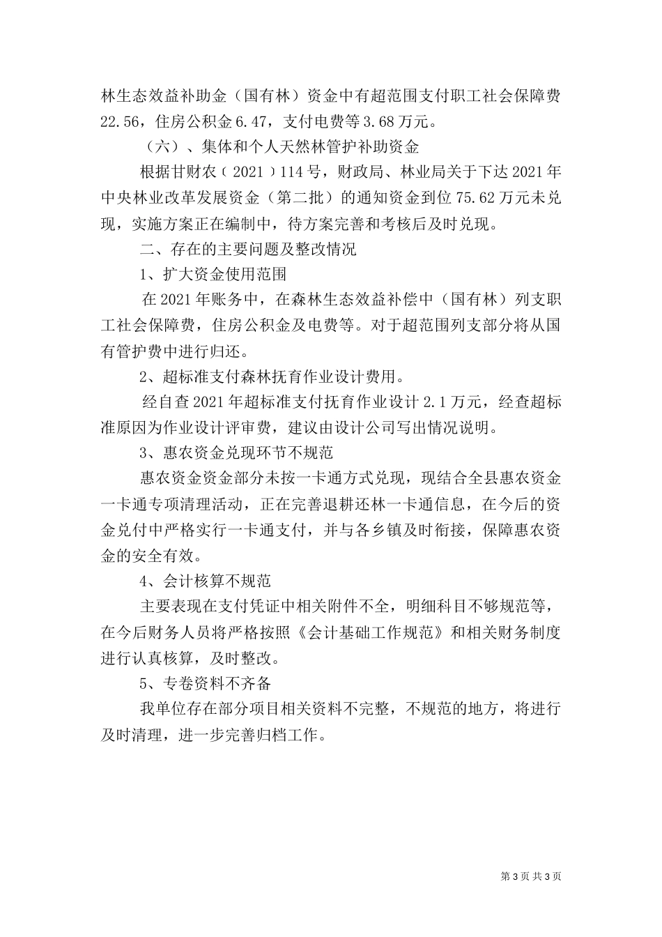 林业专项资金自查及整改报告范文_第3页