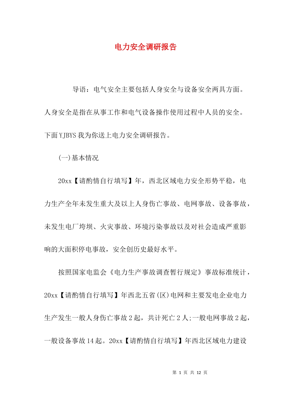 （精选）电力安全调研报告_第1页