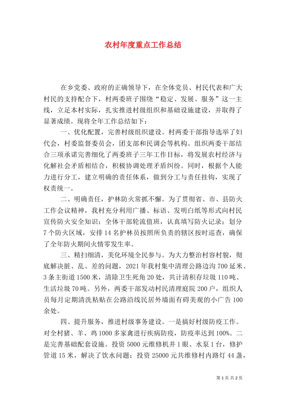 农村年度重点工作总结（一）_第1页