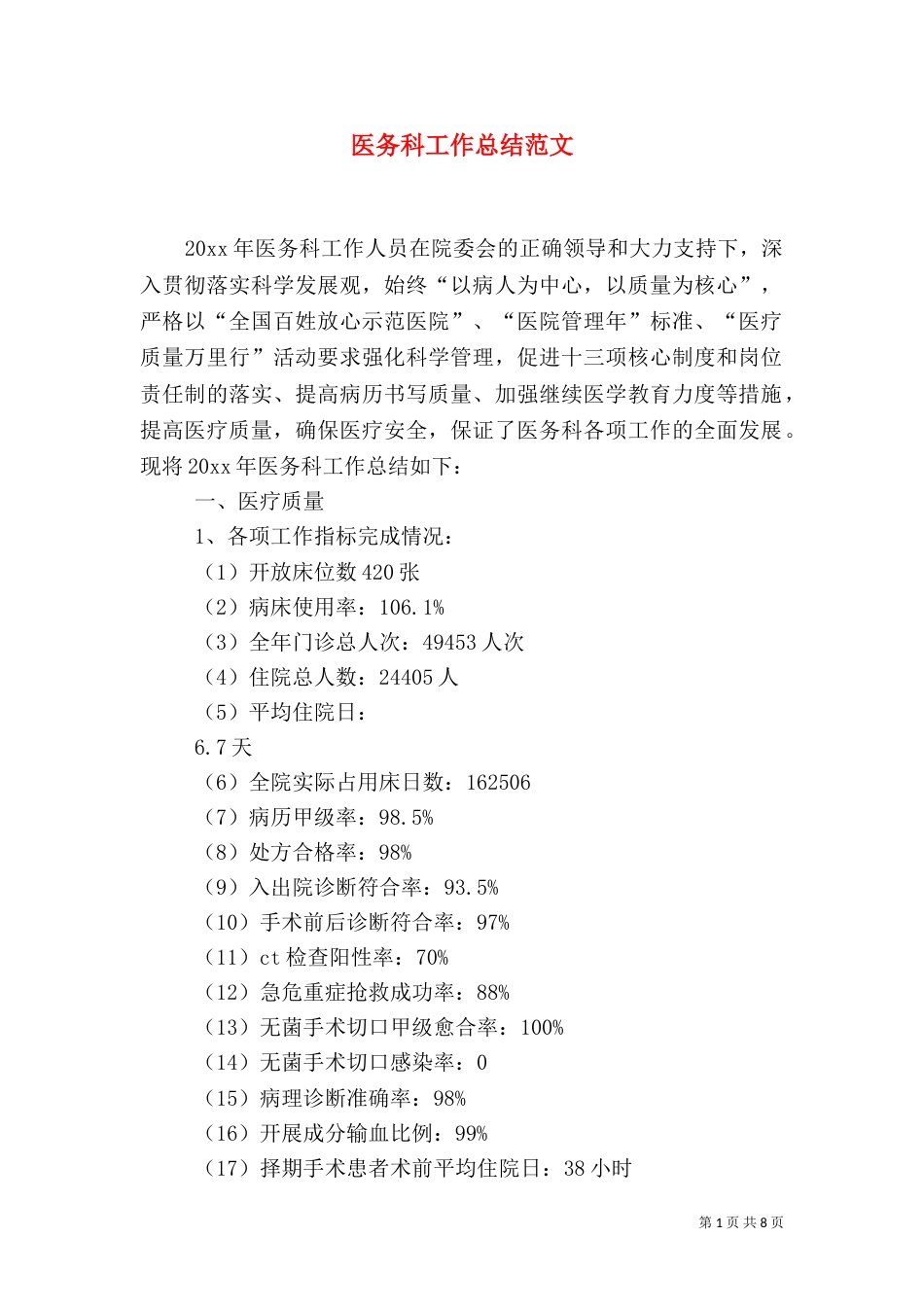 医务科工作总结范文_第1页
