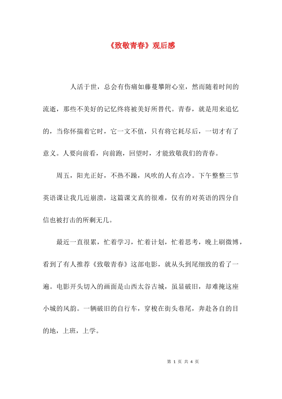 《致敬青春》观后感_第1页