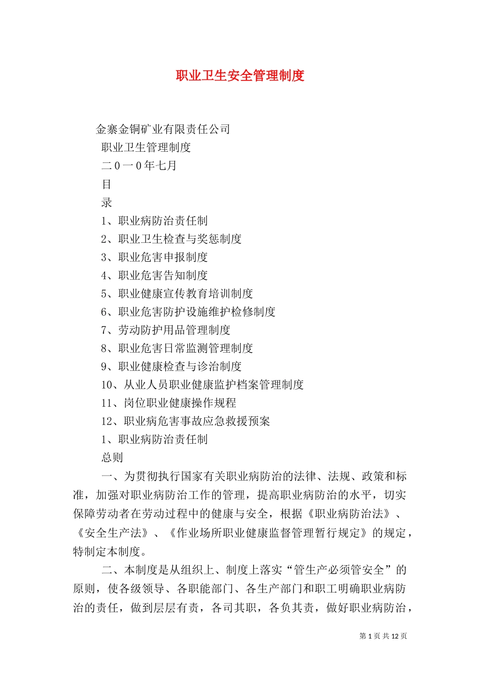 职业卫生安全管理制度_第1页