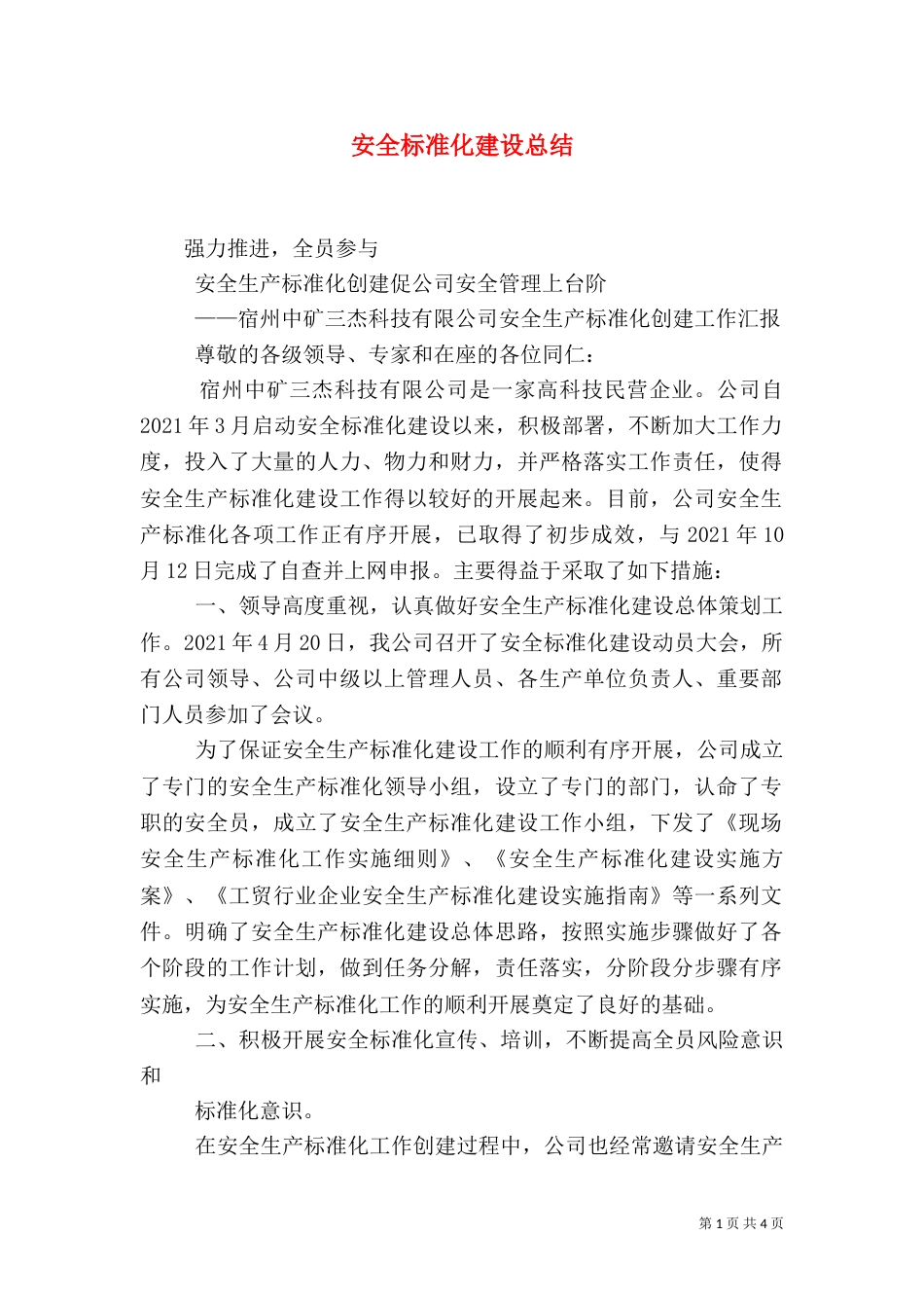 安全标准化建设总结(一)_第1页
