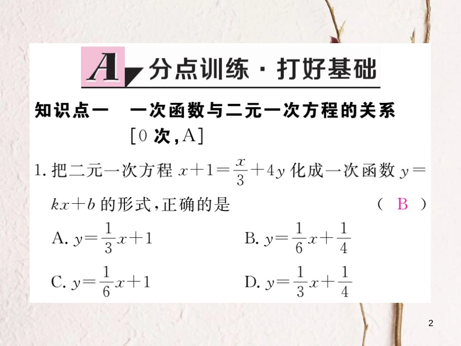 八年级数学下册 第21章 一次函数 21.5 一次函数与二元一次方程的关系练习课件 （新版）冀教版_第2页