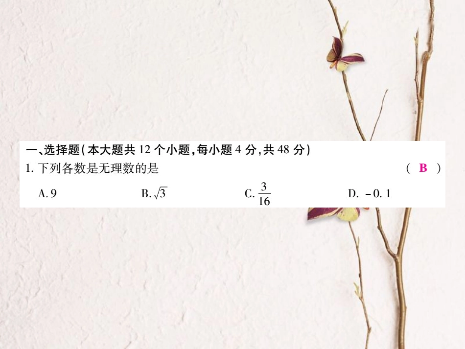 中考数学总复习 模拟测试题（一）课件[共70页]_第3页
