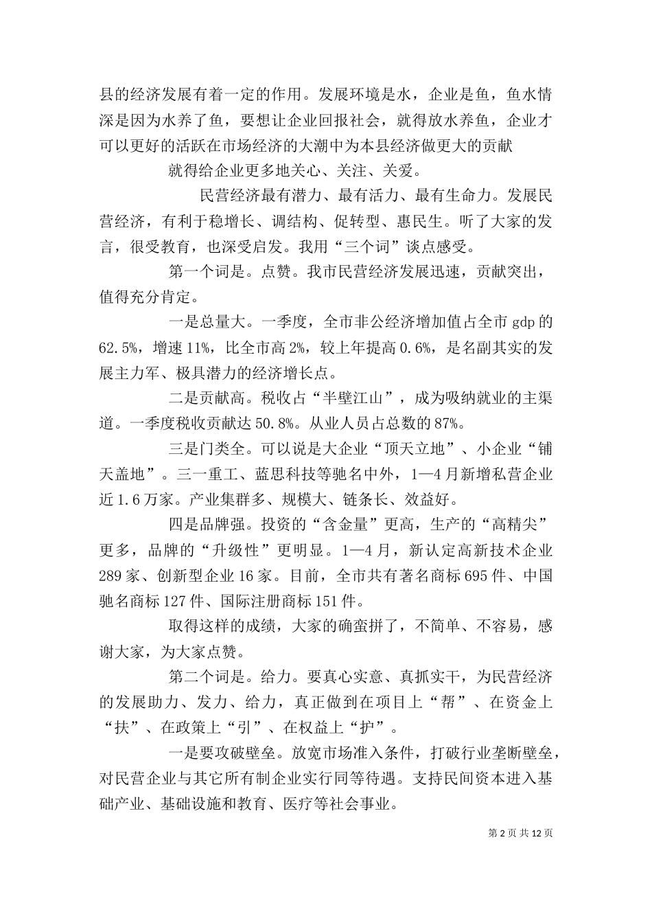 民营经济座谈会发言_第2页