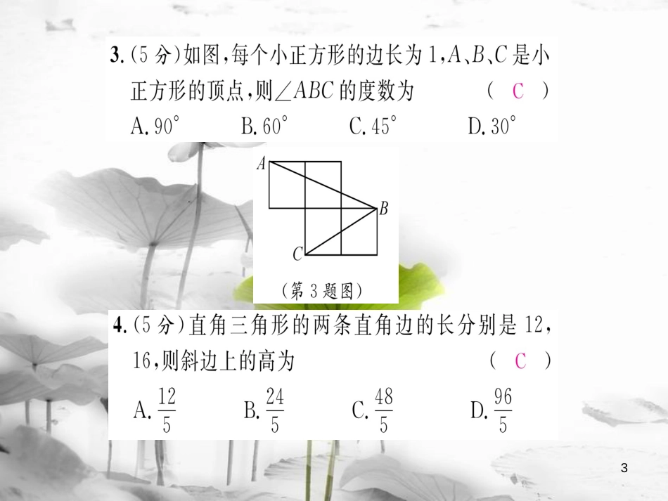 xguAAA八年级数学上册 第一章 勾股定理双休作业一课件 （新版）北师大版_第3页