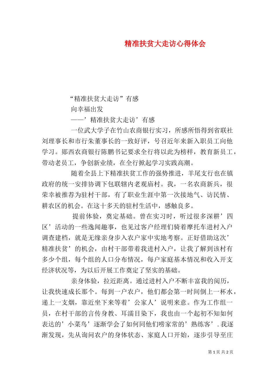 精准扶贫大走访心得体会（二）_第1页