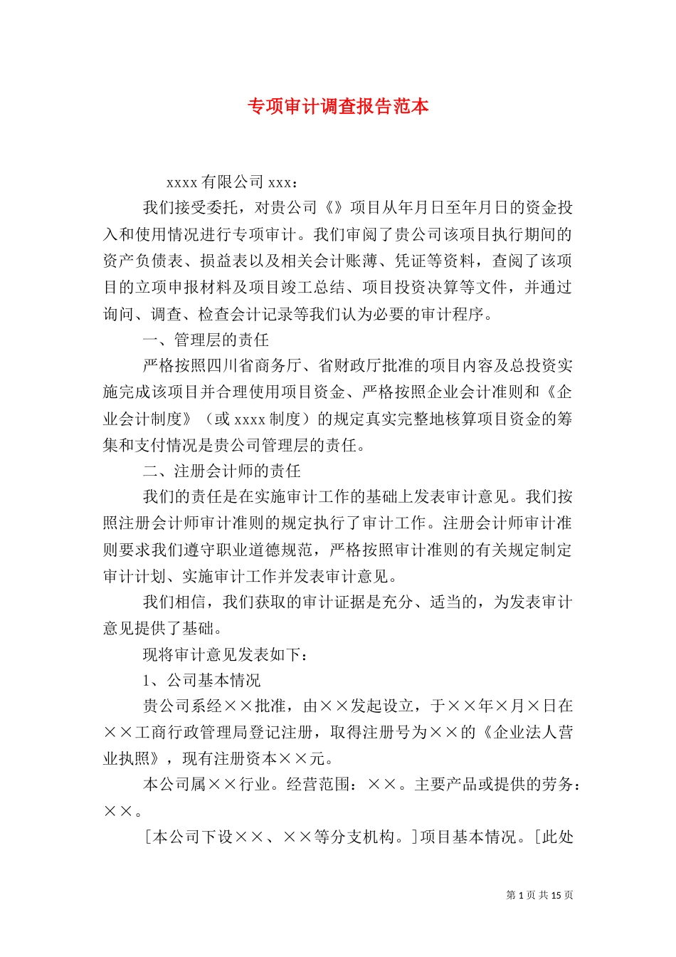 专项审计调查报告范本_第1页