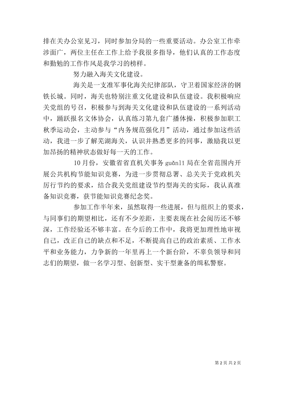 海关个人工作总结_第2页
