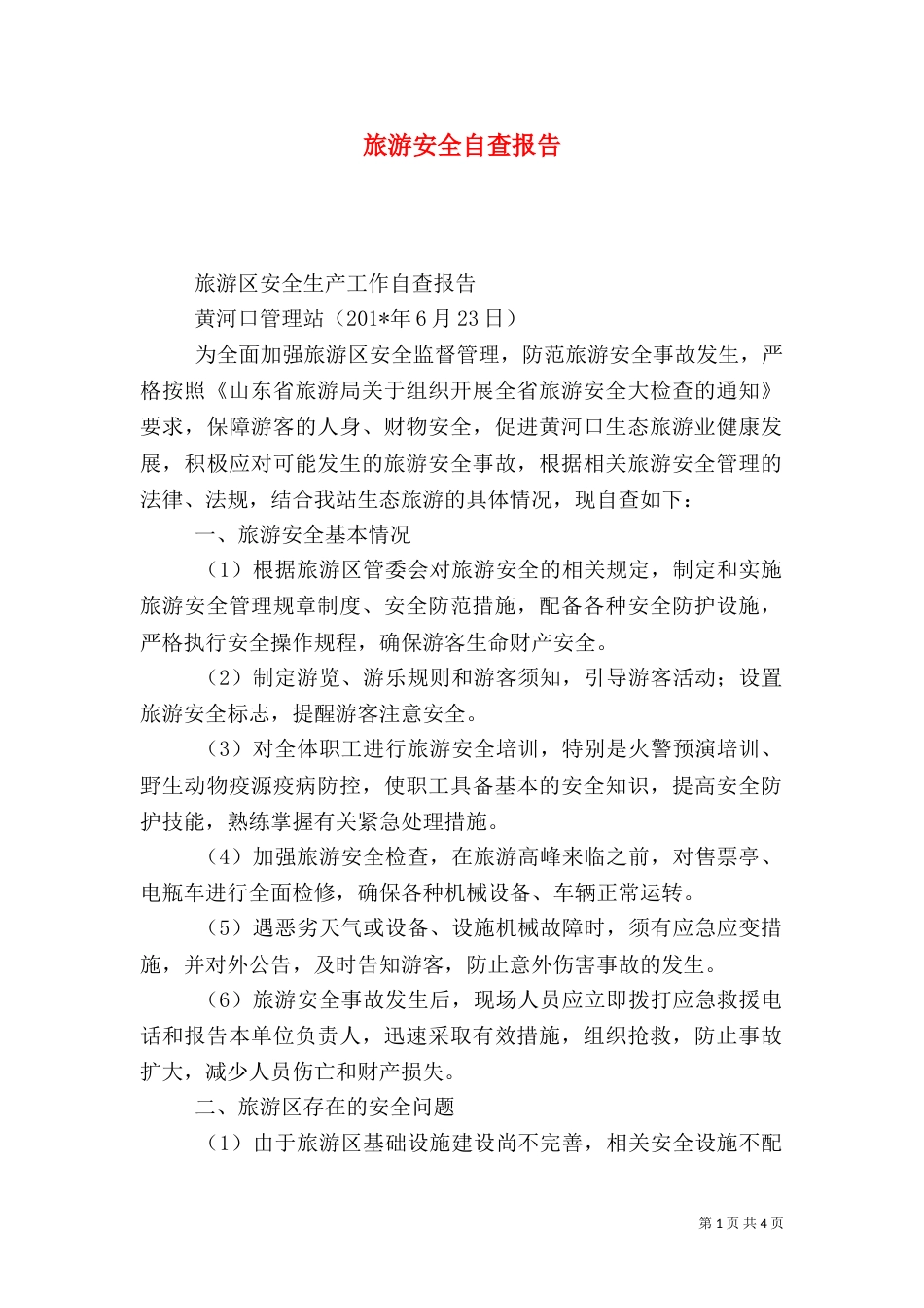 旅游安全自查报告（一）_第1页