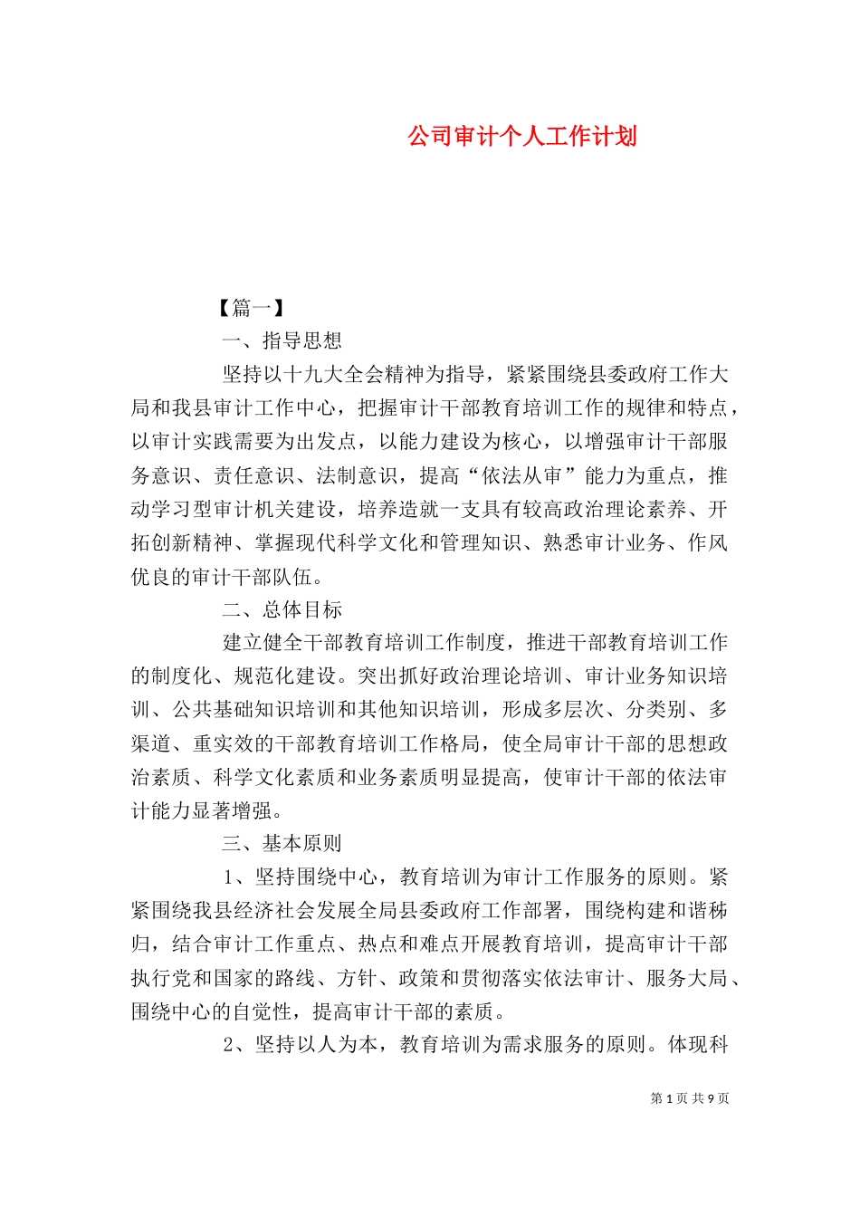 公司审计个人工作计划_第1页
