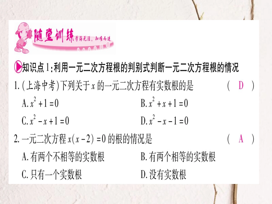 九年级数学上册 2.3 一元二次方程根的判别式习题课件 （新版）湘教版[共32页]_第2页