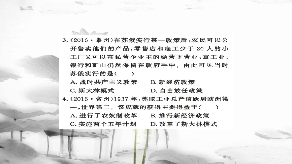 安徽省中考历史 基础知识夯实 模块六 世界现代史 第一主题 苏联社会主义道路的探索讲义课件[共13页]_第3页