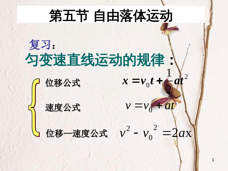 高中物理 真空 落体运动规律 重力加速度课件 新人教版必修1_第1页