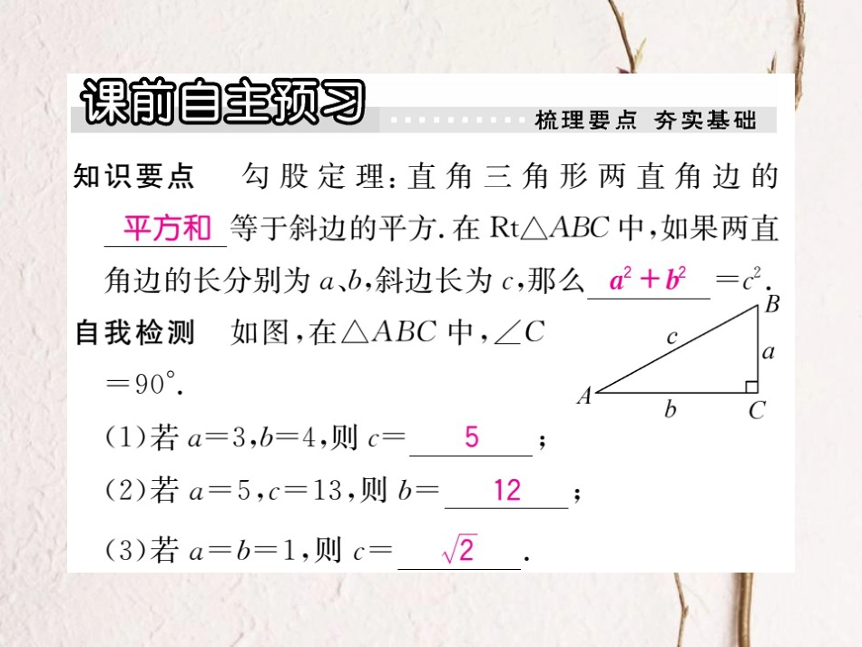 八年级数学上册 17.3 第1课时 勾股定理习题课件 （新版）冀教版_第2页