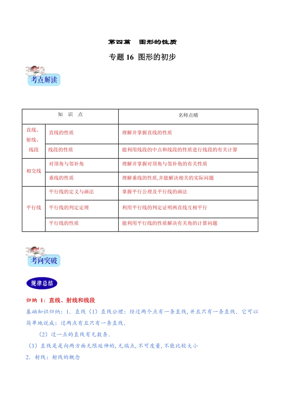 专题16  图形的初步（解析版）_第1页