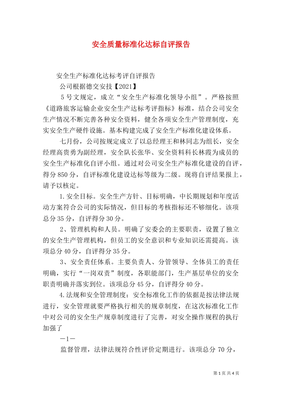 安全质量标准化达标自评报告（三）_第1页