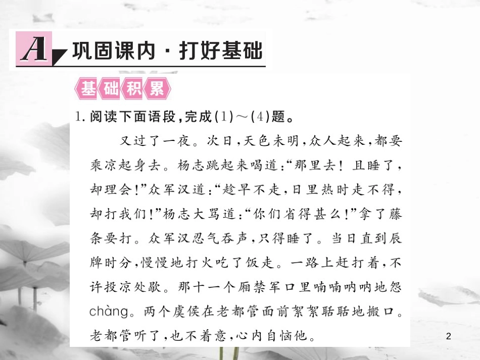 安徽省九年级语文上册 第五单元 17 智取生辰纲习题讲评课件 新人教版[共26页]_第2页