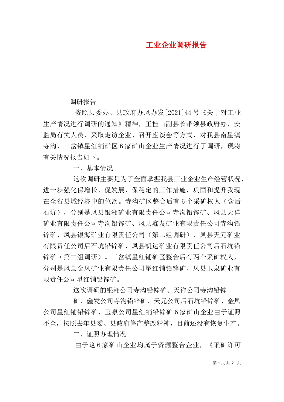 工业企业调研报告（一）_第1页