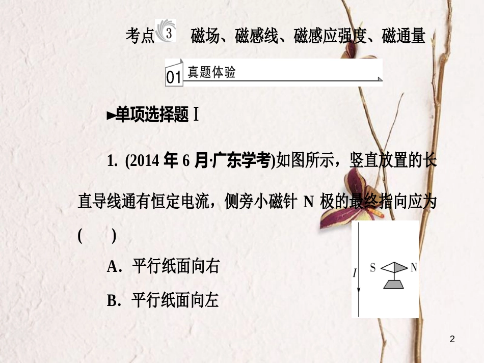 高考物理一轮复习 专题七 电磁现象与规律 考点3 磁场、磁感线、磁感应强度、磁通量课件_第2页