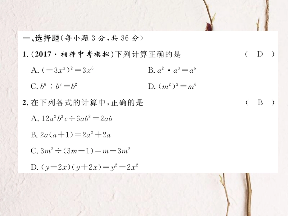 八年级数学上册 14 整式的乘法与因式分解达标测试卷课件 （新版）新人教版_第2页