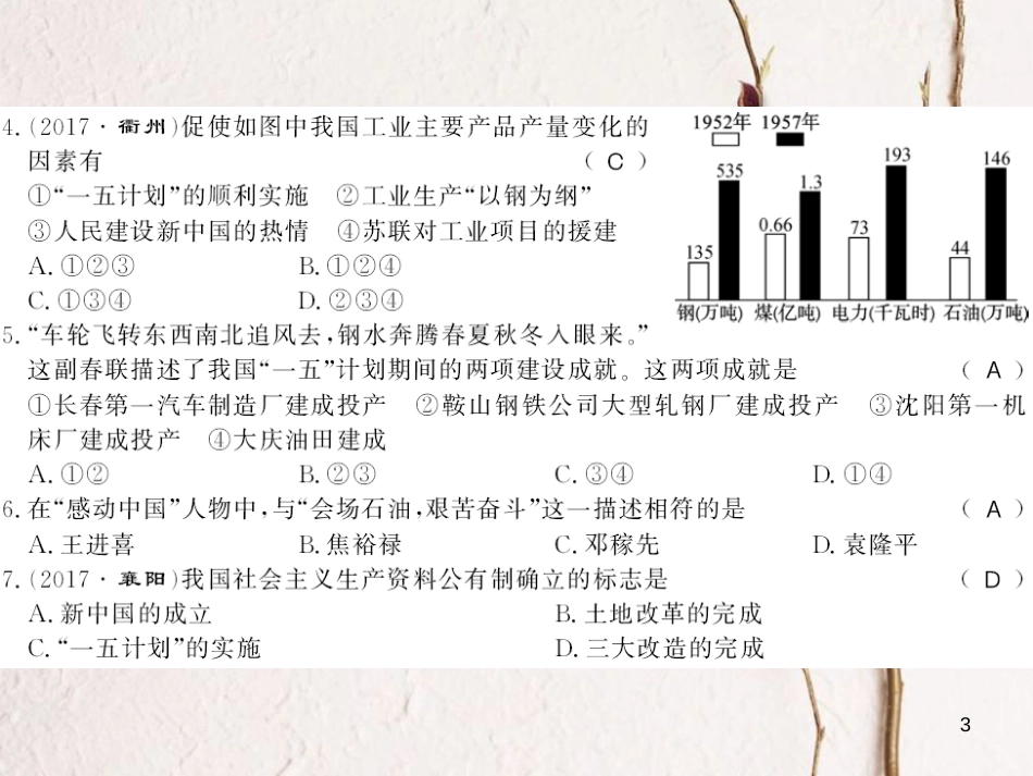 八年级历史下册 第二单元 社会主义制度的建立与社会主义建设的探索综合测评卷课件 新人教版_第3页